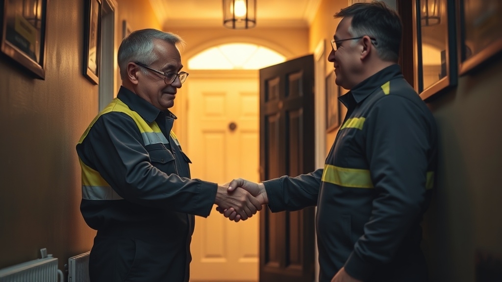 Engineer shaking hands with a West Byfleet homeowner after locating their leak